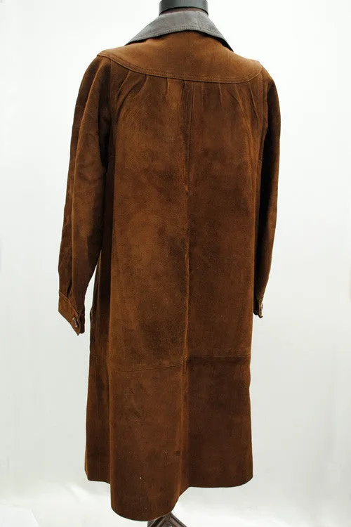 Women's Vintage 50s Long Brown Suede and Leather Coat