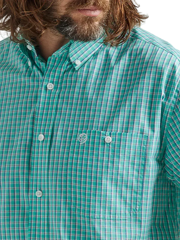 Wrangler Men's George Strait Button Down Plaid Teal Shirt - Big