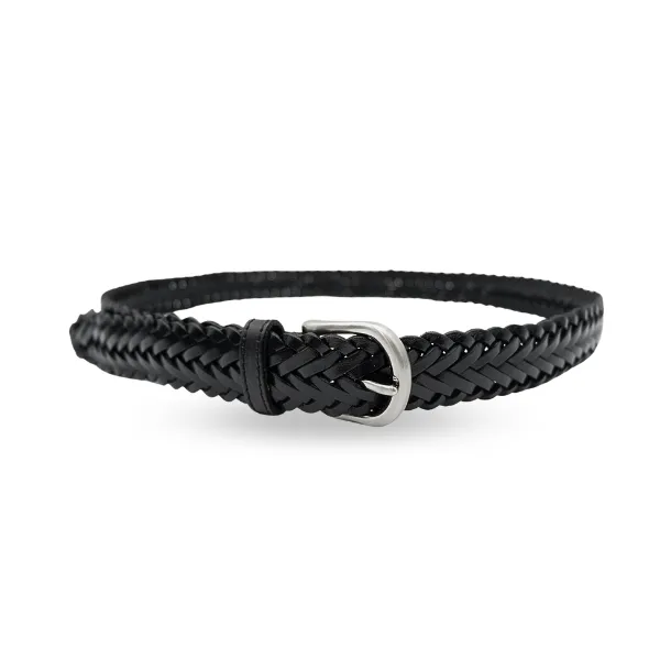 ZAREH - Womens Black Plaited Leather Belt with Gunmetal Buckle